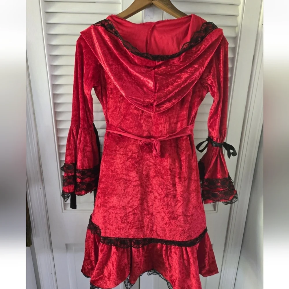 Girls Red Riding Hood Costume Gothic Lace Velvet Halloween